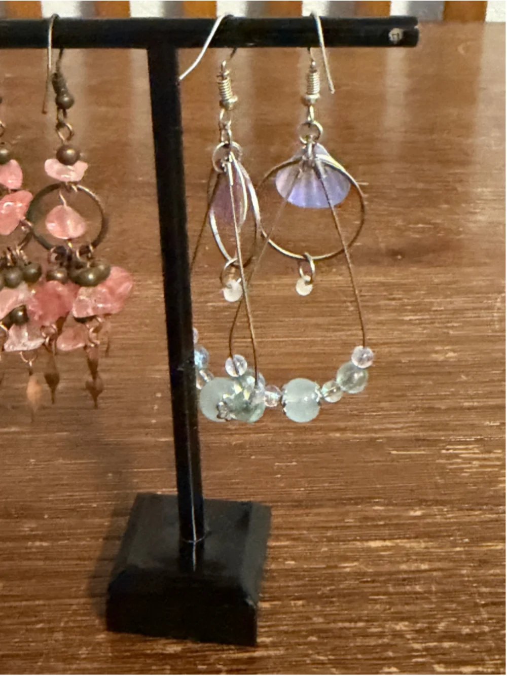 2 Pair Artisan Boho Dangle Earrings Pink Aqua Beaded Chandelier Statement Lot